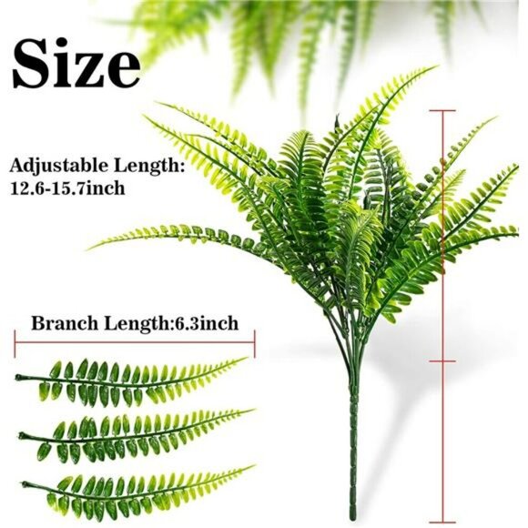 Artificial Fern Plants UV Resistant Outdoor Indoor Faux Greenery Decor Set of 10 - Picture 2 of 7